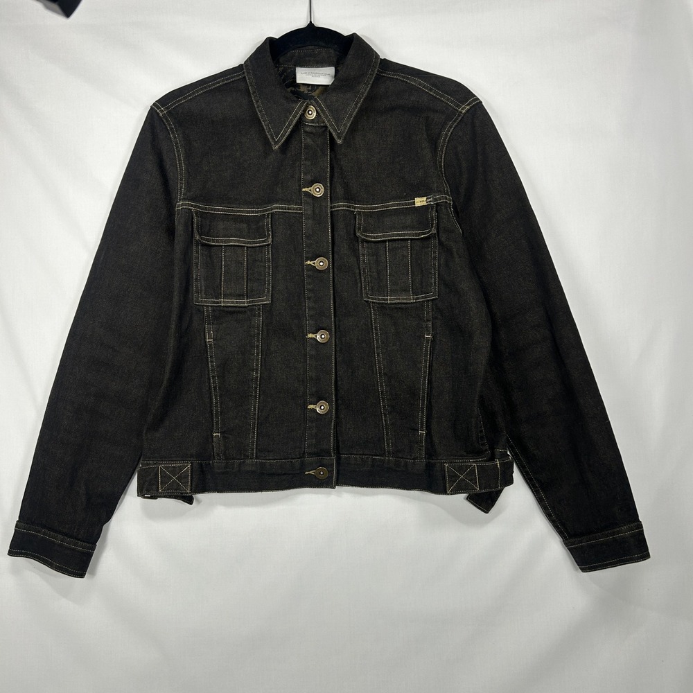 Vintage Liz Claiborne Lizwear Petite Black Damask-Lined Denim Jacket S/M